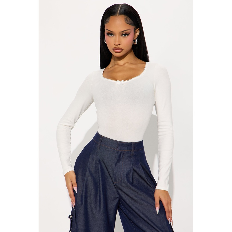 Tanya Ribbed Long Sleeve Top – Off White