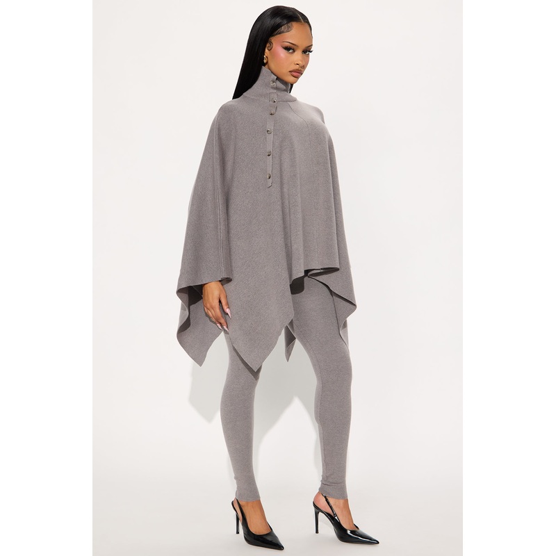 Weekend Rebel Poncho Sweater Pant Set – Heather Grey