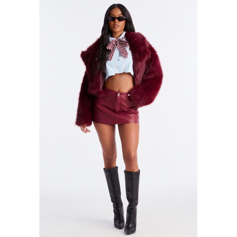 Amaya Washed Faux Leather Micro Mini Skort – Burgundy