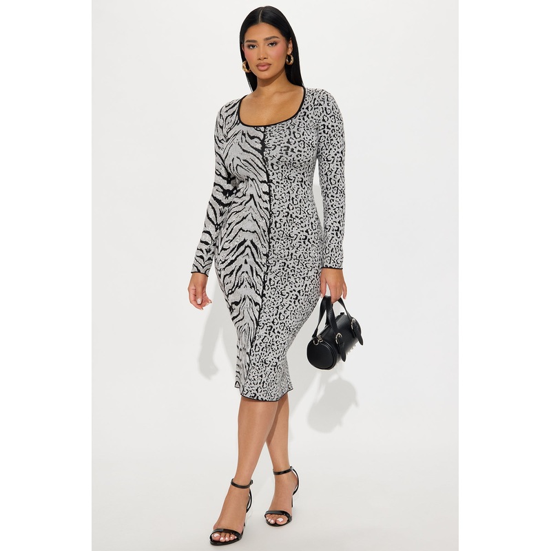 Animal Instincts Sweater Midi Dress – Black/combo