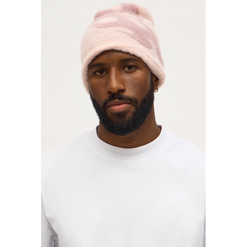 Blaze Mohair Texture Skull Fit Beanie – Pink