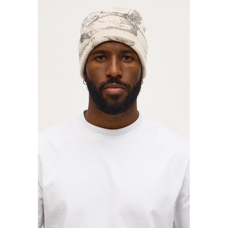 Blessed Graphic Cuffed Knit Beanie – White