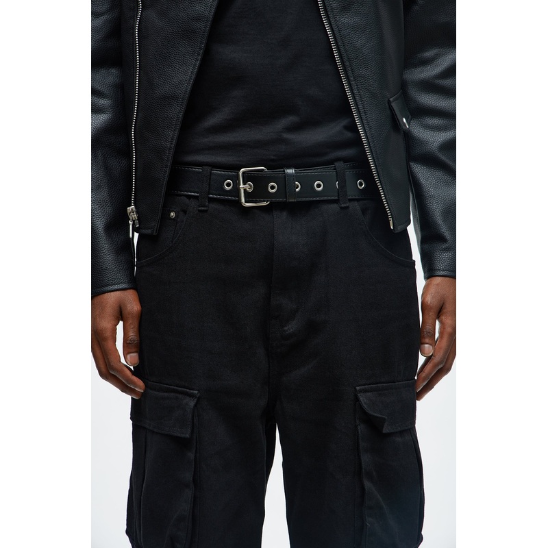 Bullet Detail Grommet Pin Buckle Belt – Black