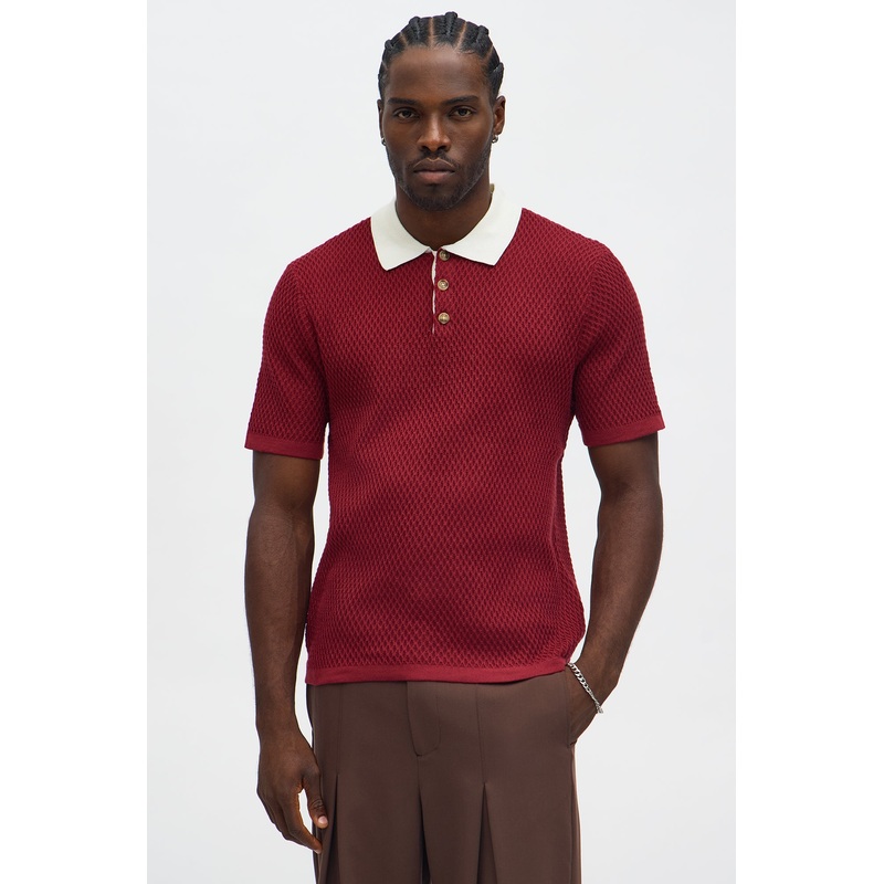 Clubhouse Textured Polo – Burgundy/combo