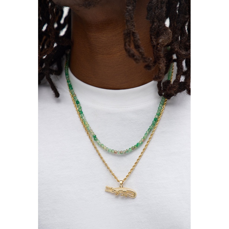 Crocodile Two Piece Beaded Necklace Set – Gold/combo