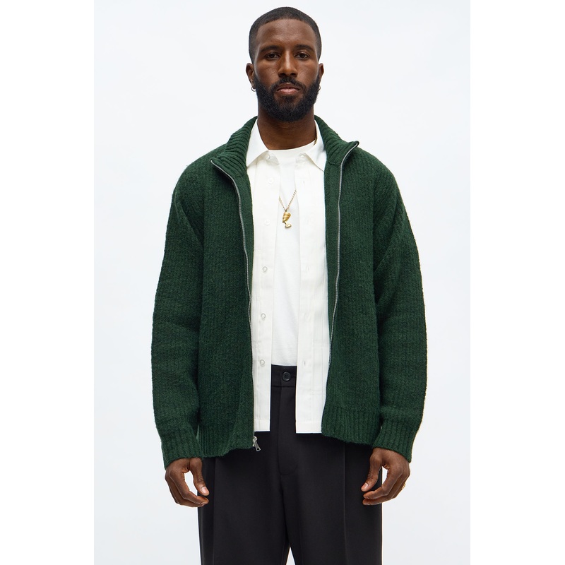 Oversized Willow Ribbed Zip Up Sweater – Olive