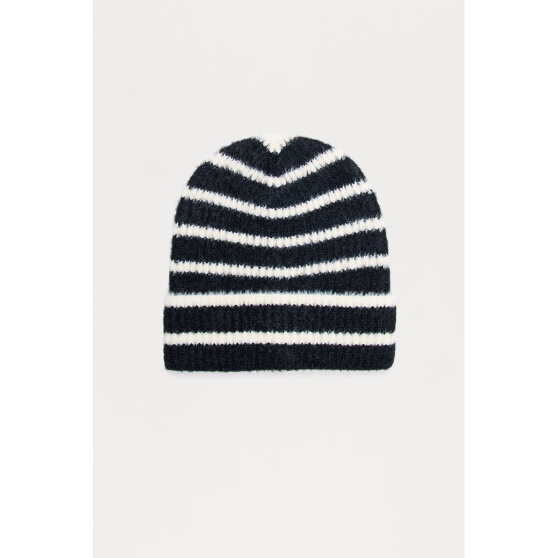 Striped Textured Cuffed Knit Beanie – Black/combo