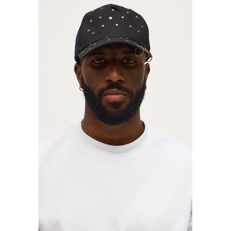 Studded Grommet Strapback Hat – Black