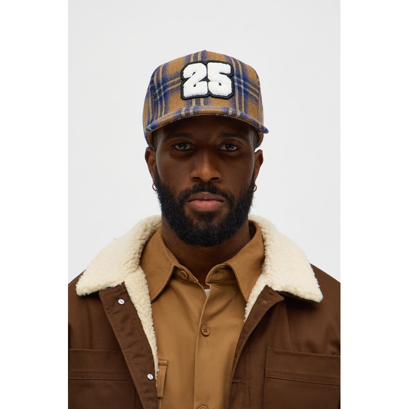 Varsity Flannel Structured Snapback Hat – Royal/combo