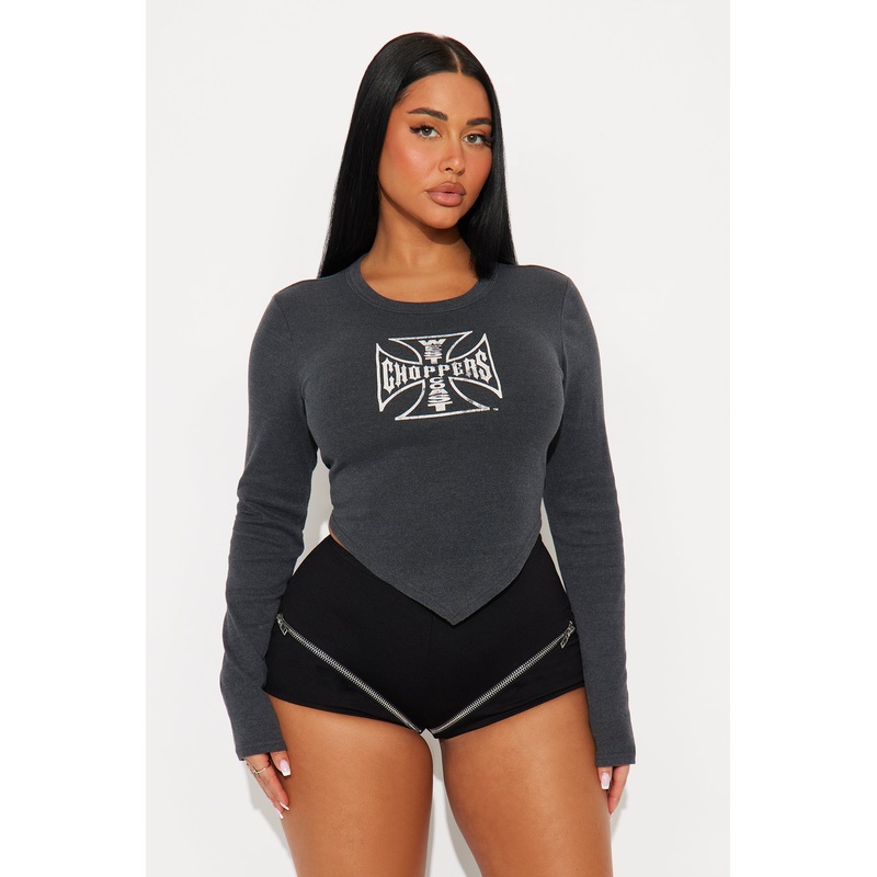 West Coast Choppers Washed V Hem Baby Tee – Black