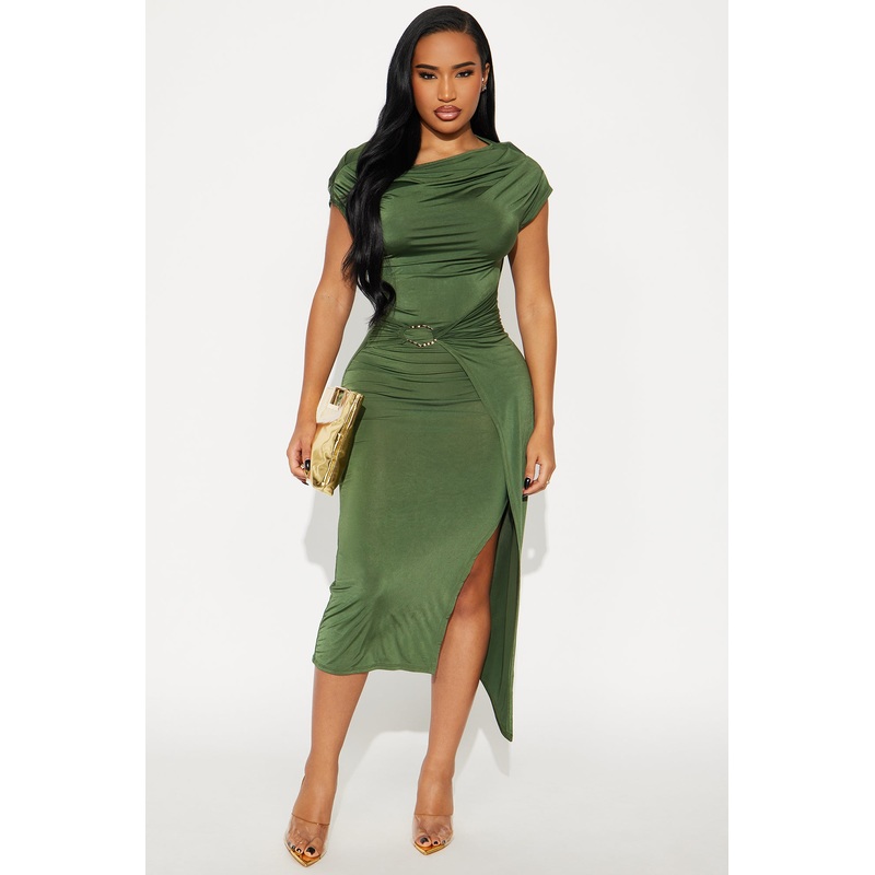 Zavala Off Shoulder Midi Dress – Olive