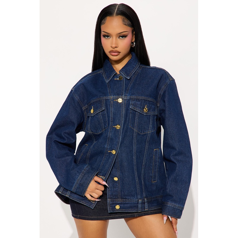Basic Boyfriend Trucker Denim Jacket – Dark Wash