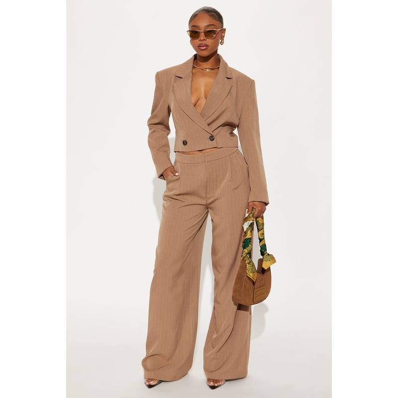 Becca Pinstripe Blazer Pant Set – Taupe