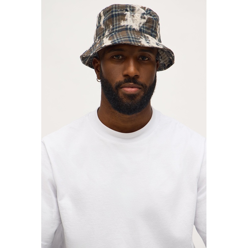Bleached Flannel Bucket Hat – Brown/combo