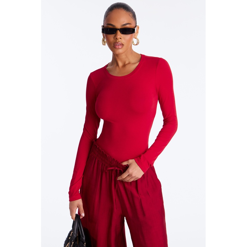 Julia Long Sleeve Top – DarkRed