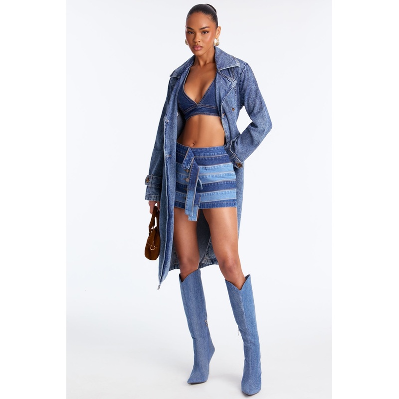 Standing Out Denim Micro Mini Skirt – Medium Wash