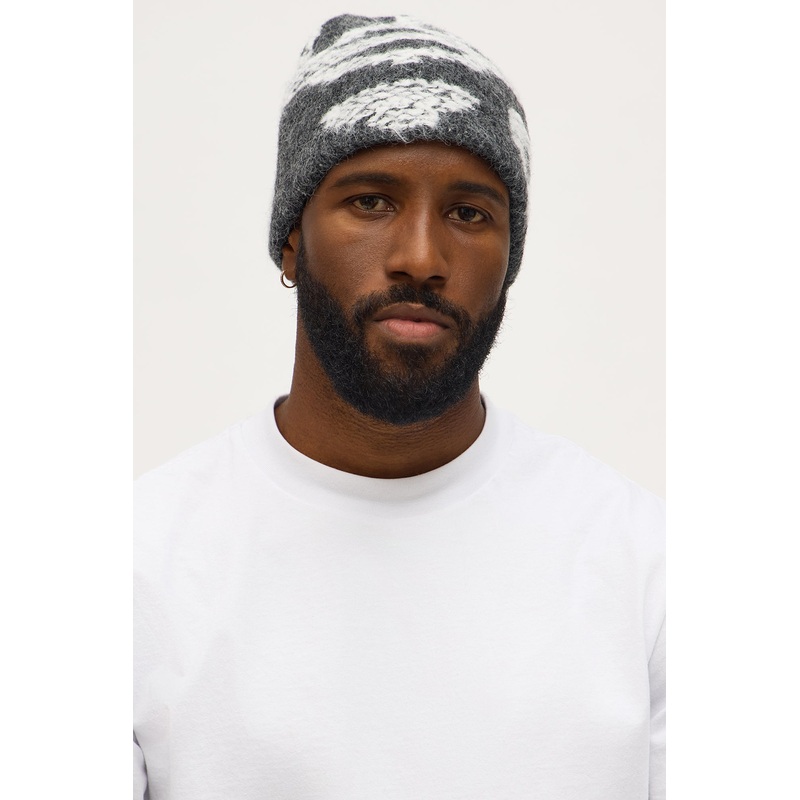Abstract Faux Mohair Skull Fit Beanie – Grey/combo
