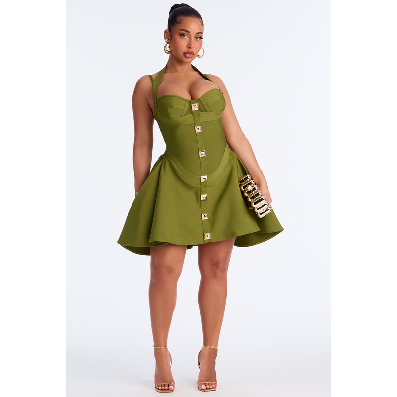 Alondra Asymmetrical Bandage Midi Dress – Olive