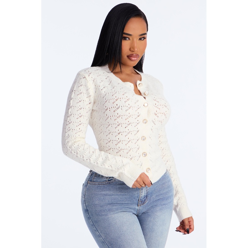 Aubrey Pointelle Cardigan Sweater – Ivory