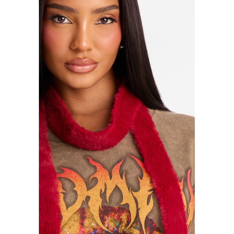 Autumn Time Faux Fur Skinny Scarf – Burgundy