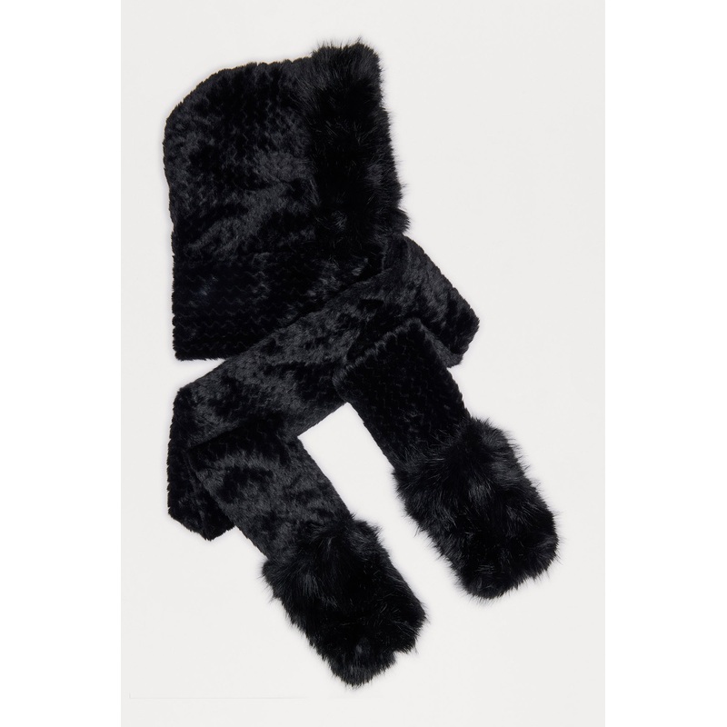 Bundle Me Up Faux Fur Hood Scarf – Black