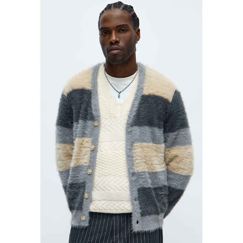 Chai And Charcoal Mohair Cardigan – Blue/combo