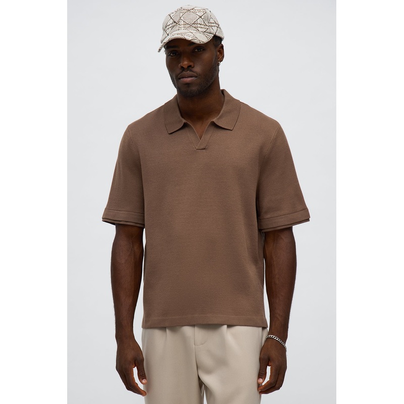 Elevated The Slate Knit Polo – Brown
