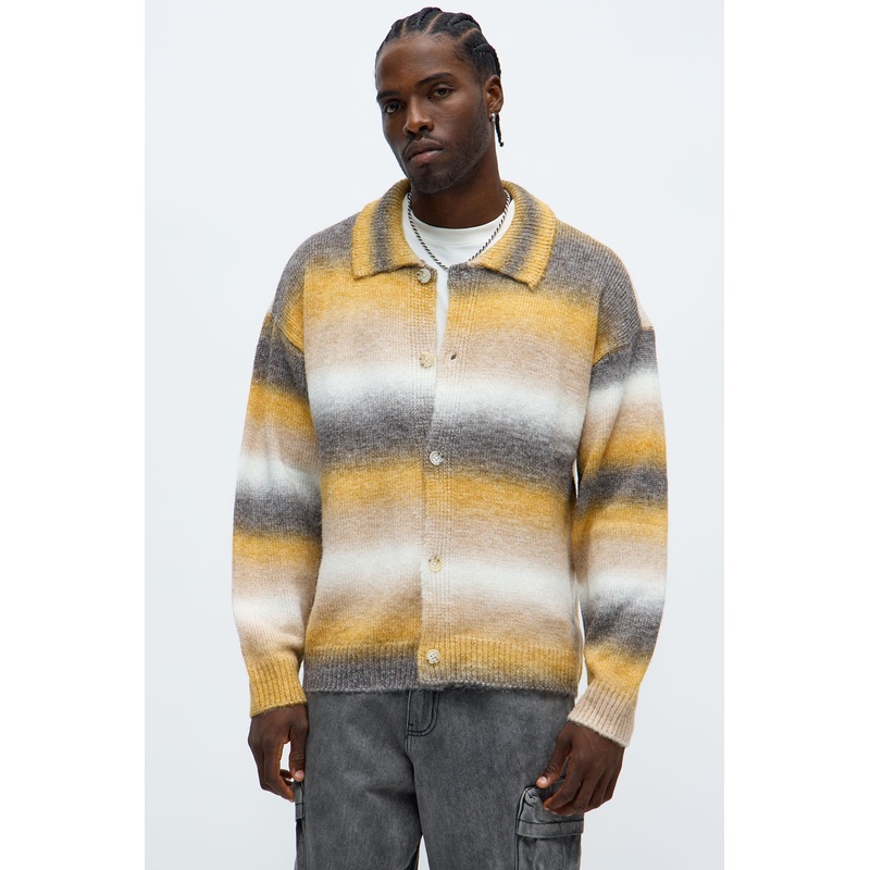 Mix Blend Striped Collared Cardigan – Multi Color