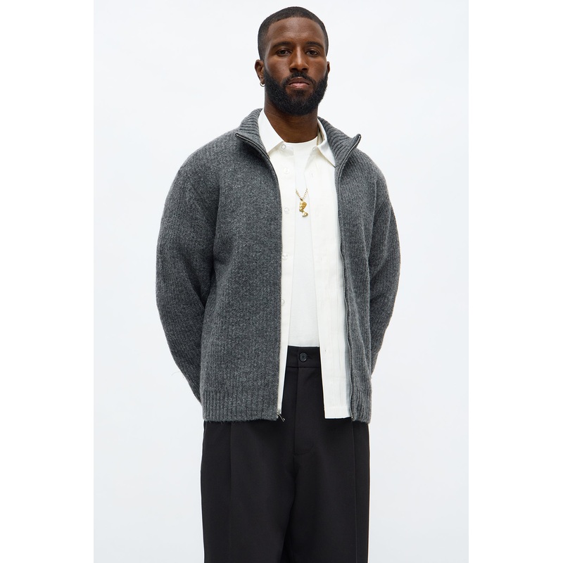 Oversized Willow Ribbed Zip Up Sweater – Light Grey