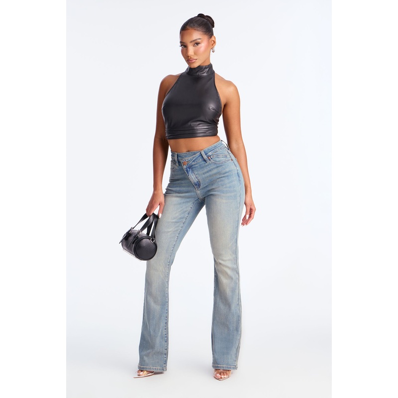 Renata Mid Rise Crossover Bootcut Jeans – Vintage Wash