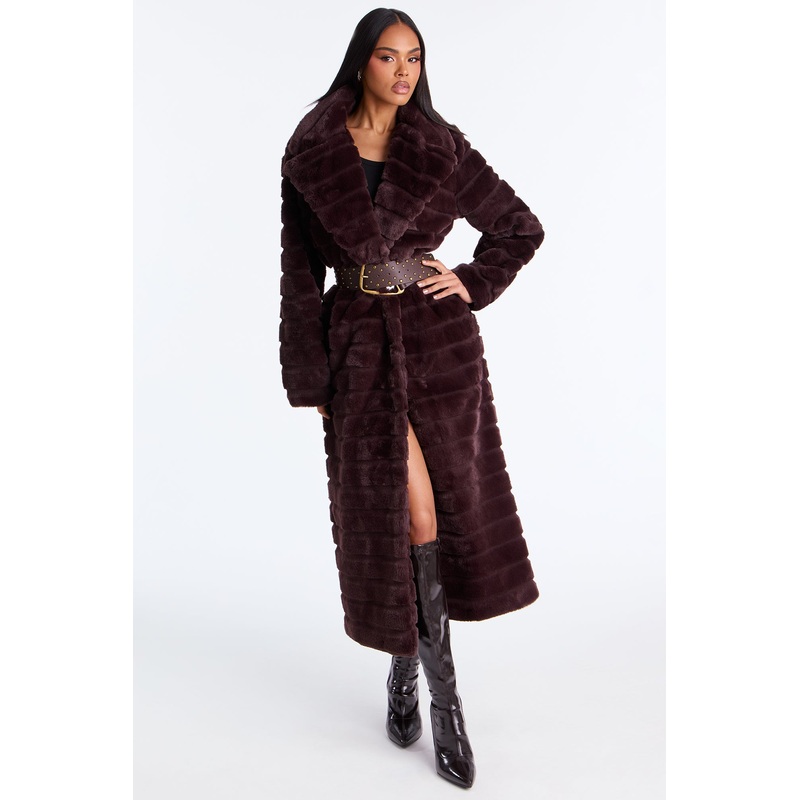 Vivienne Faux Fur Trench Coat – Chocolate