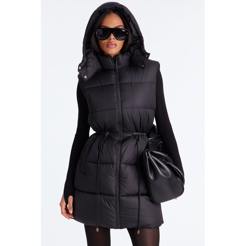 Warm Love Hooded Puffer Vest – Black