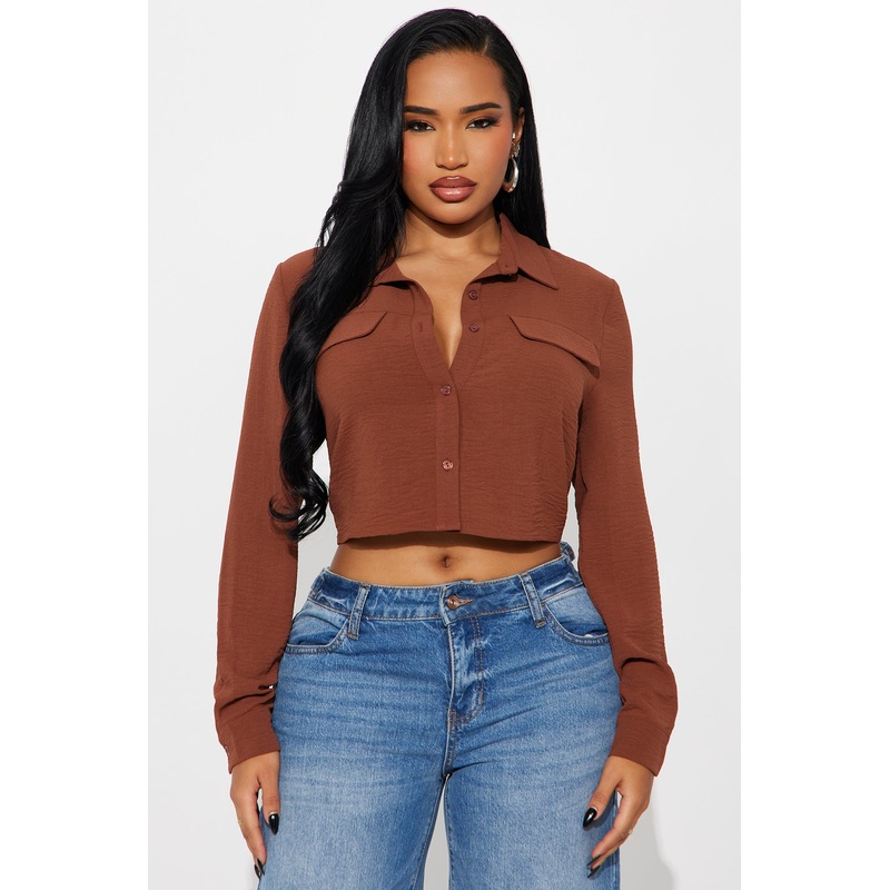 Allie Cropped Airflow Shirt – Brown