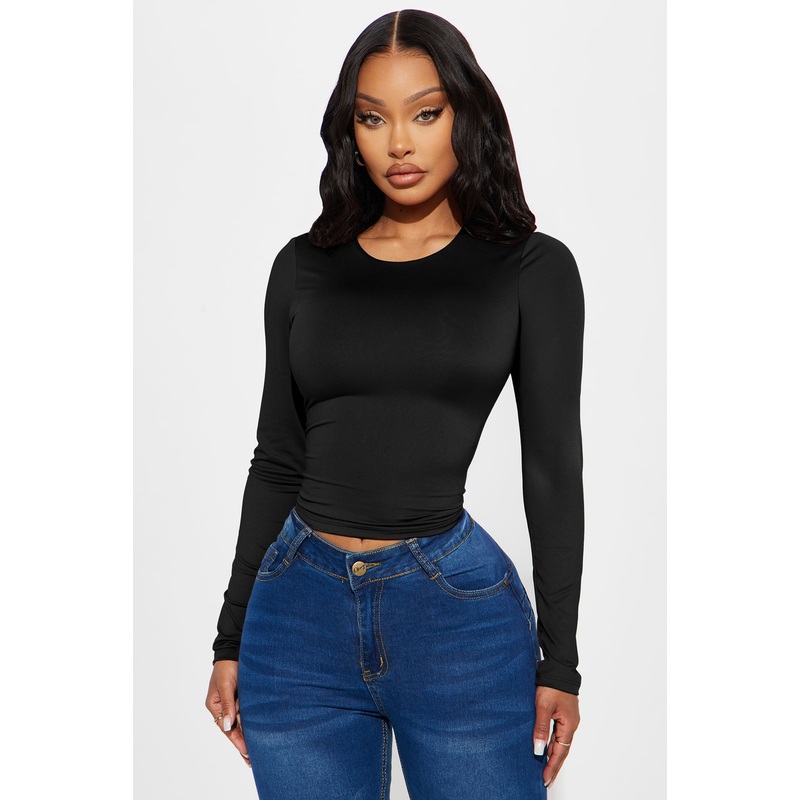 Brenda Double Lined Long Sleeve Top – Black