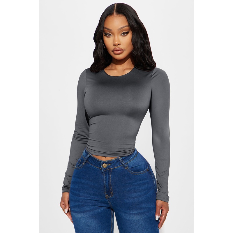 Brenda Double Lined Long Sleeve Top – Grey