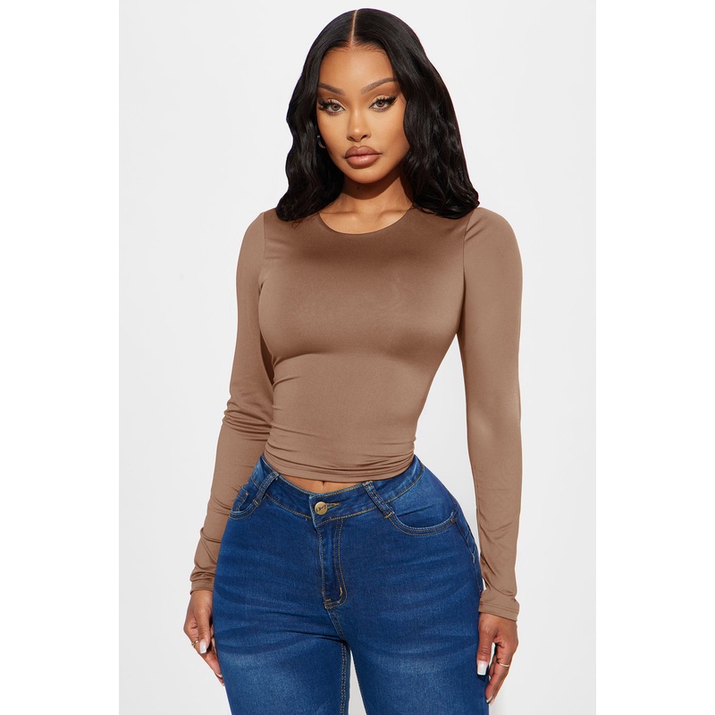 Brenda Double Lined Long Sleeve Top – Taupe