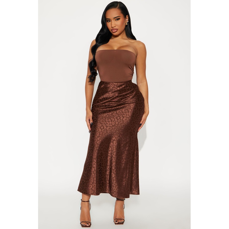 Cleo Leopard Satin Maxi Skirt – Chocolate