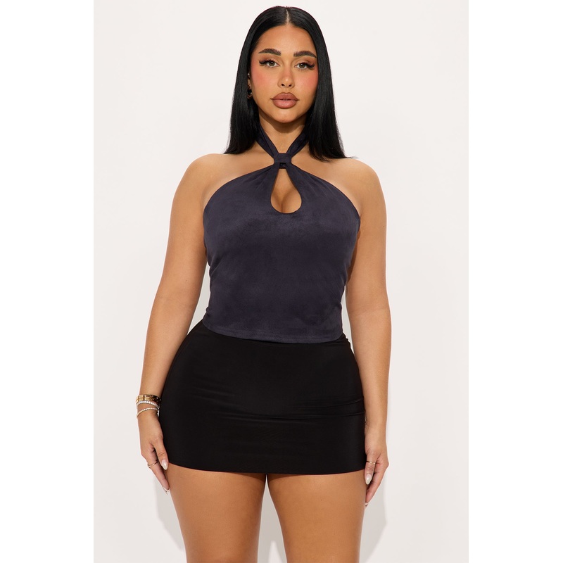 Demi Faux Suede Halter Top – Navy
