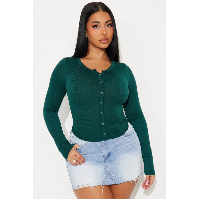 Katrina Button Up Long Sleeve Top – Hunter