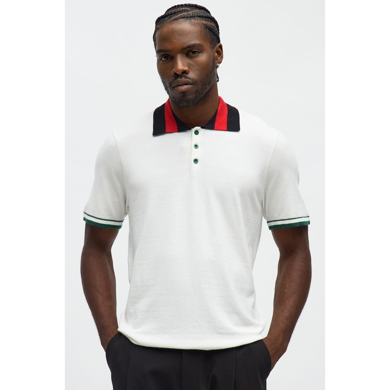 Kensington Striped Collar Polo – Cream/combo