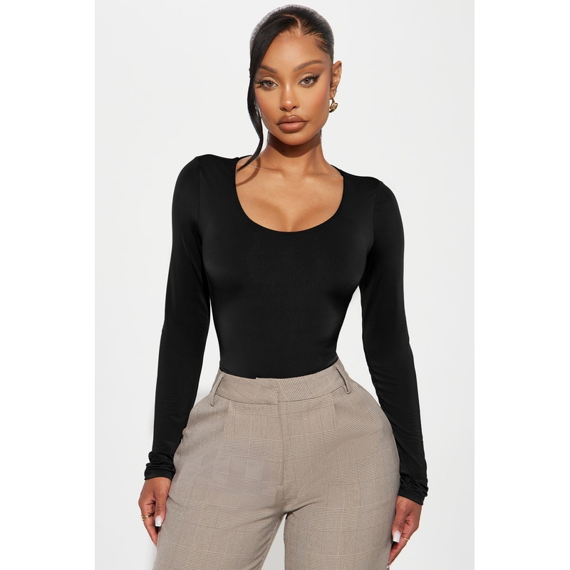 Sabrina Double Lined Long Sleeve Top – Black