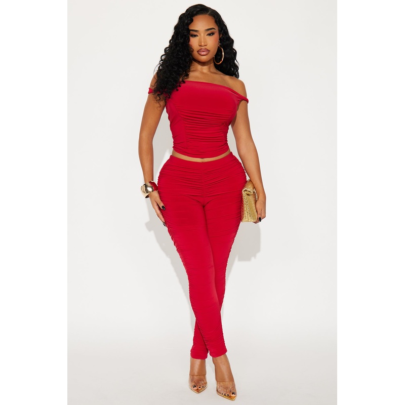 Vanessa Off Shoulder Pant Set – Red