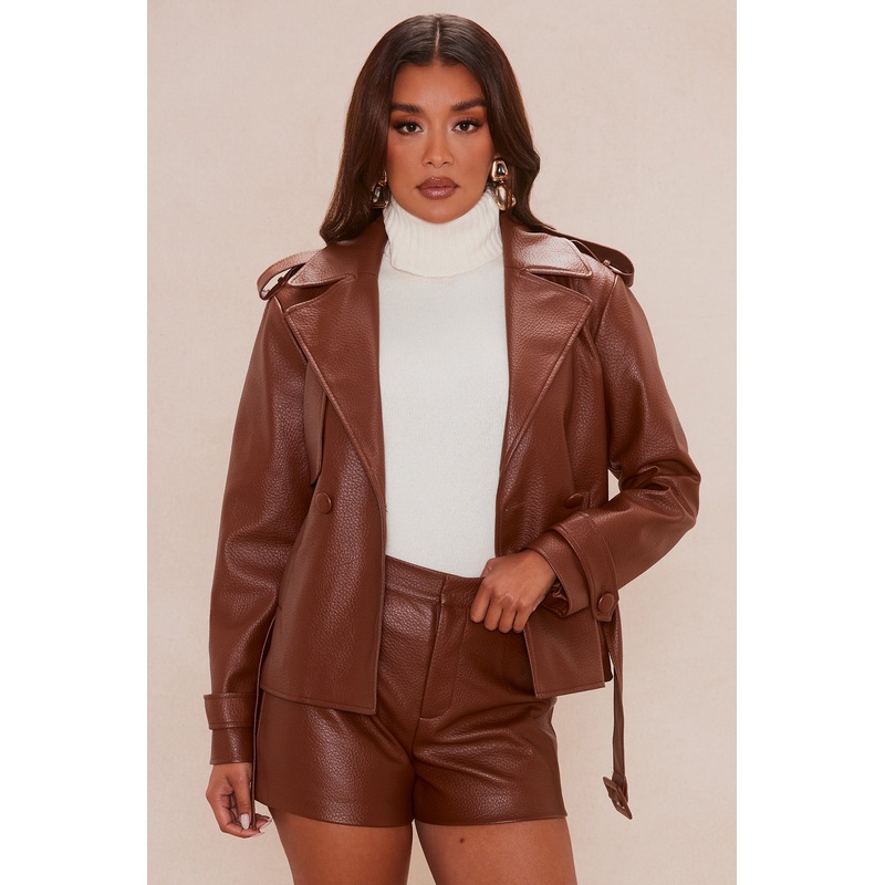 Vienna Faux Leather Short Set – Brown