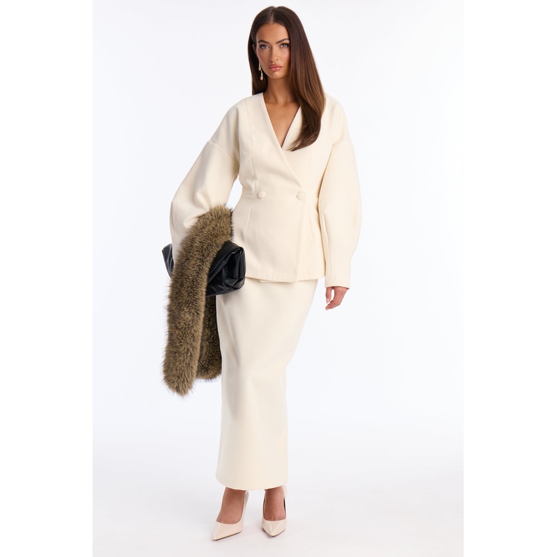 Adele Wool Blazer Maxi Skirt Set – Cream