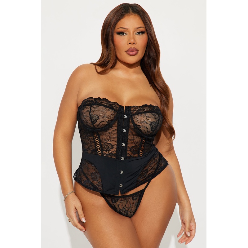 Audrina 2 Piece Lace Corset And Panty Set – Black