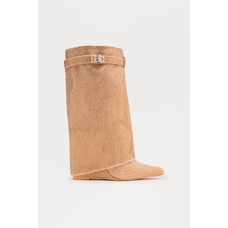 Bronte Embellished Overlay Boots – Champagne