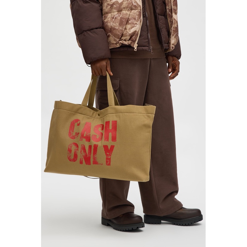 Cash Only Canvas Messenger Bag – Tan