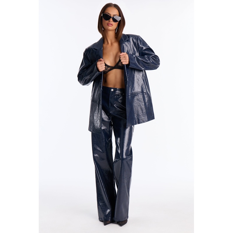 Catalina Faux Patent Leather Pants – Navy