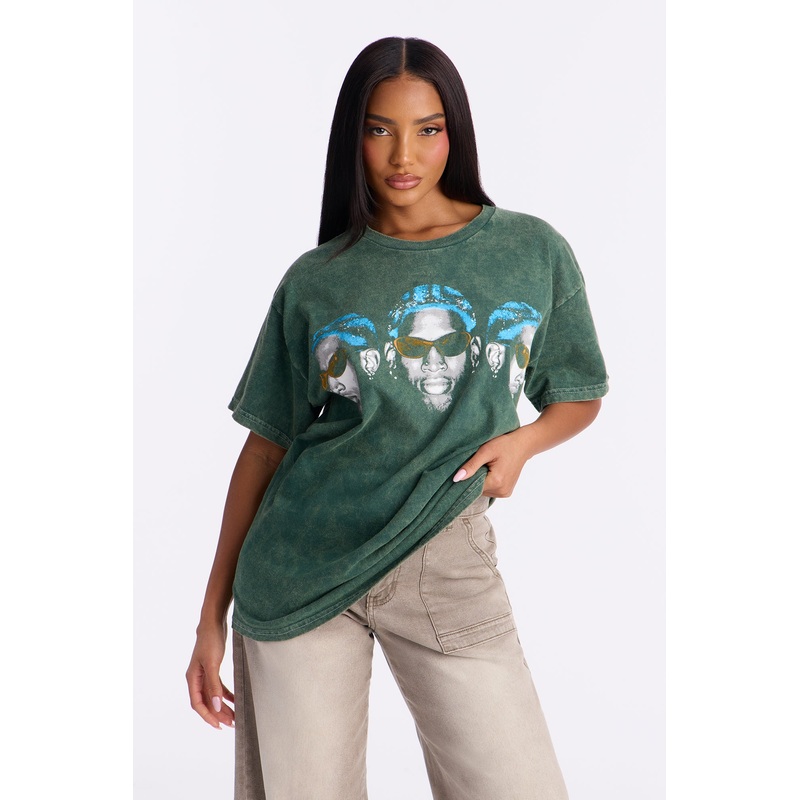 Dennis Rodman Washed 3 Heads Tee – Hunter Green