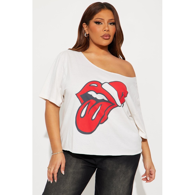 Rolling Stones Christmas Off Shoulder Tee – Off White